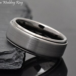 Dark Grey Wedding Band, Gunmetal Color Men's Wedding Band, Unique Gray Tungsten Wedding Band Mens, Mens Promise Ring, Anniversary Gift DARK GRAY/GRAY (616)