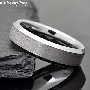 6mm Tungsten Wedding Band Celtic Braided Knot, Celtic Wedding Ring, Laser Engraved Anniversary Ring, Couples Ring, Tungsten Promise Ring