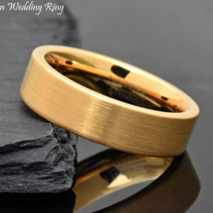 6mm Pipe Cut Gold Ring, Men&#39;s Gold Tungsten Band, Men&#39;s Wedding Ring Tungsten, Promise Ring for Men, Womens Promise Ring, Couples Ring