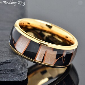 Capiz Shell Black Resin Inlay Gold Plated Dome Wedding Band Tungsten Ring for Men 8mm Engagement Promise Ring