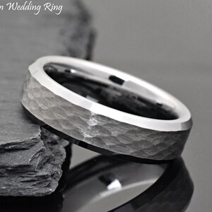Hammered Wedding Ring, Mens & Womens, Tungsten Wedding Ring, Wedding Band Tungsten, Simple Beveled Edge Promise Anniversary Ring Honeycomb