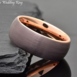 Mens Engagement Ring, Unique Wedding Band, Rose Gold Espresso Colored Wedding Band, Mens Promise Ring, Brown Wedding Band Free Engraving
