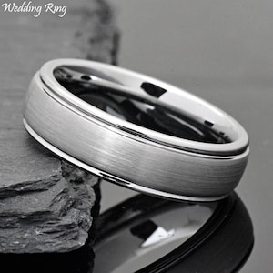 Engraved Men&#39;s Promise Ring, 6mm Wedding Band Tungsten, Brushed Center with Ridge Edge Tungsten Wedding Ring, Engraved Anniversary Ring