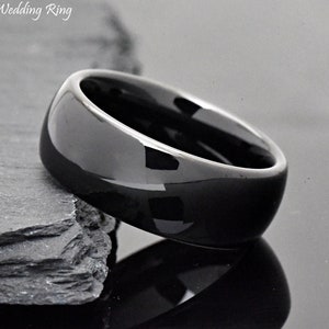 His and Hers Classic Domed Wedding Band Unique Black Tungsten Mens Womens 8mm 6mm Matching Set Engagement Anniversary Wedding Ring Engraved