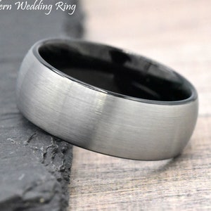 Classic Dome Wedding Band Tungsten Mens Ring Wedding Anniversary Promise Engagement Engraved Brush Matte Finish Black Tungsten Carbide Ring