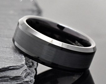 Black Tungsten Wedding Ring, Mens Ring, Mens Band, Mens Wedding Ring, Black Tungsten  Wedding Band, Promise Ring Engraved, Mens Gift Idea