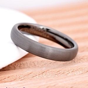 4mm Gunmetal Tungsten Carbide Ring, Dark Gray Brushed Dome Band, Engraved Promise Ring