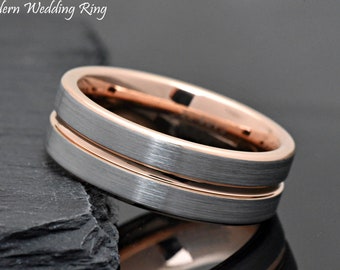 Pipe Cut Ring, Men's Tungsten Ring, 8mm Mens Wedding Band, Rose Gold Wedding Ring Mens, Male Wedding Ring, Promise Ring for Him, Engraved