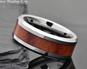 8mm Mens Wood Wedding Tungsten, Mens Tungsten Wedding Band, Tungsten Promise Ring, Wedding Personalized Ring, Wood Wedding Band Mens