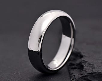 Men's Tungsten Carbide Wedding Band, Comfort Fit Dome Silver Tungsten Ring, Custom Engraving Gift
