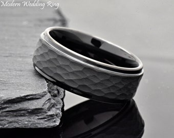 Men's Tungsten Ring, Hammered Tungsten Wedding Band, Men's Tungsten Wedding Ring, Men Promise Ring Engraved, Mens Ring, Unique Tungsten Ring