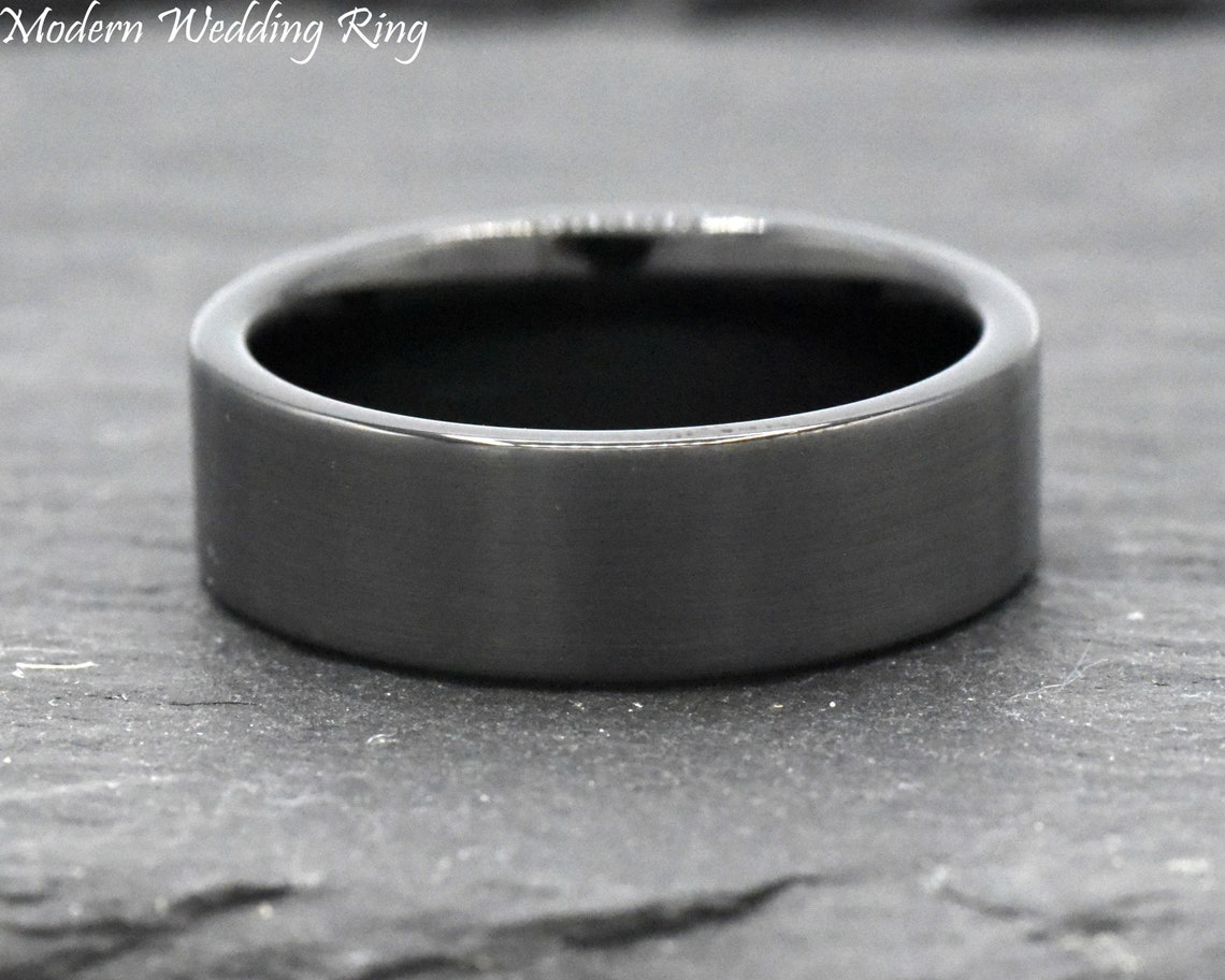 Matte Black Flat Pipe Cut Wedding Ring Tungsten Wedding Band | Etsy