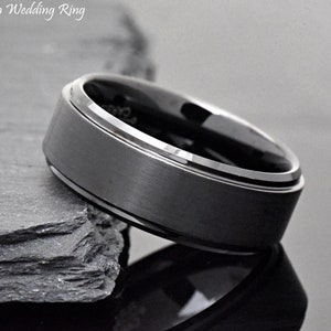 Dark Grey Wedding Band, Gunmetal Color Men's Wedding Band, Unique Gray Tungsten Wedding Band Mens, Mens Promise Ring, Anniversary Gift BLACK (083)
