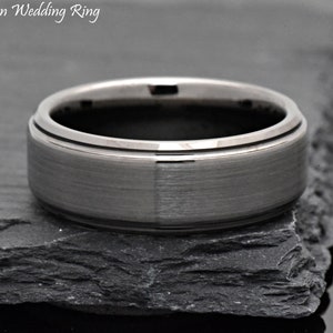 Dark Grey Wedding Band, Gunmetal Color Men's Wedding Band, Unique Gray Tungsten Wedding Band Mens, Mens Promise Ring, Anniversary Gift image 2