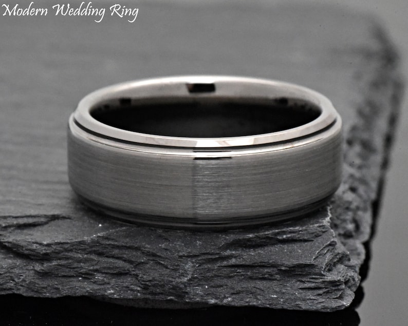 Dark Grey Wedding Band, Gunmetal Color Men's Wedding Band, Unique Gray Tungsten Wedding Band Mens, Mens Promise Ring, Anniversary Gift image 2