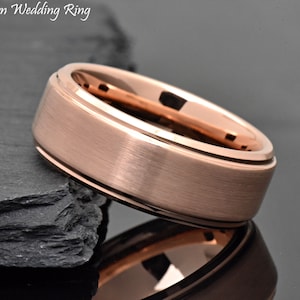 Dark Grey Wedding Band, Gunmetal Color Men's Wedding Band, Unique Gray Tungsten Wedding Band Mens, Mens Promise Ring, Anniversary Gift ROSE GOLD (373)