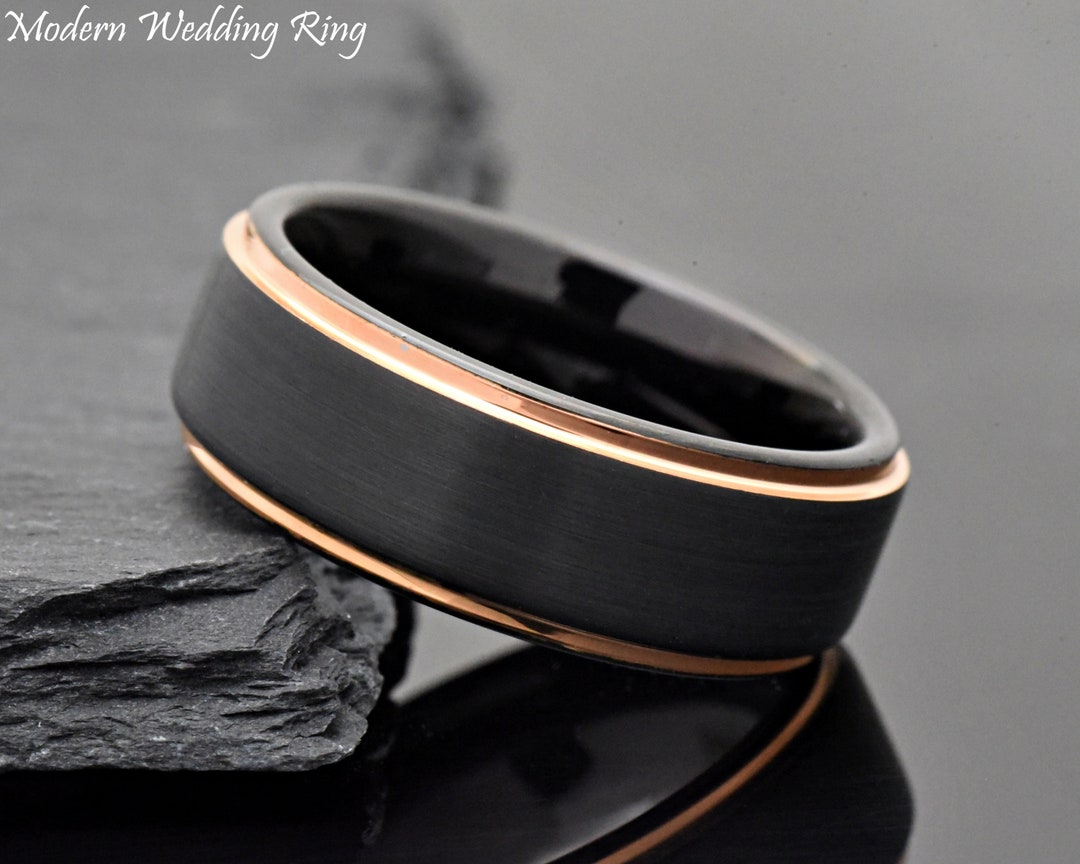 Promise Ring Mens Promise Ring Rose Gold Mens Ring Black Etsy