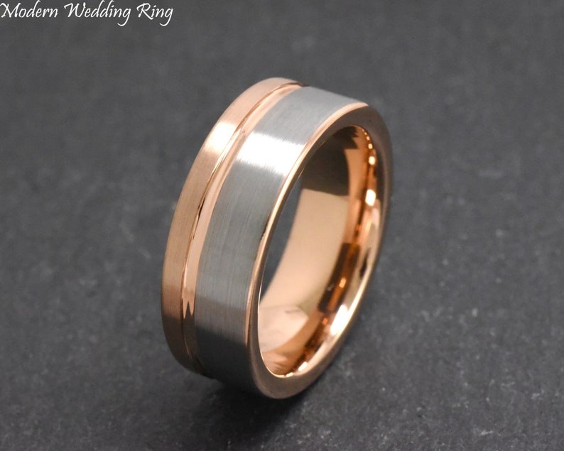 Rose Gold Pipe Cut Wedding Ring, Men's Pipe Cut Band, Male Rose Gold ...
