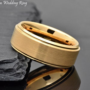 Dark Grey Wedding Band, Gunmetal Color Men's Wedding Band, Unique Gray Tungsten Wedding Band Mens, Mens Promise Ring, Anniversary Gift GOLD (719)