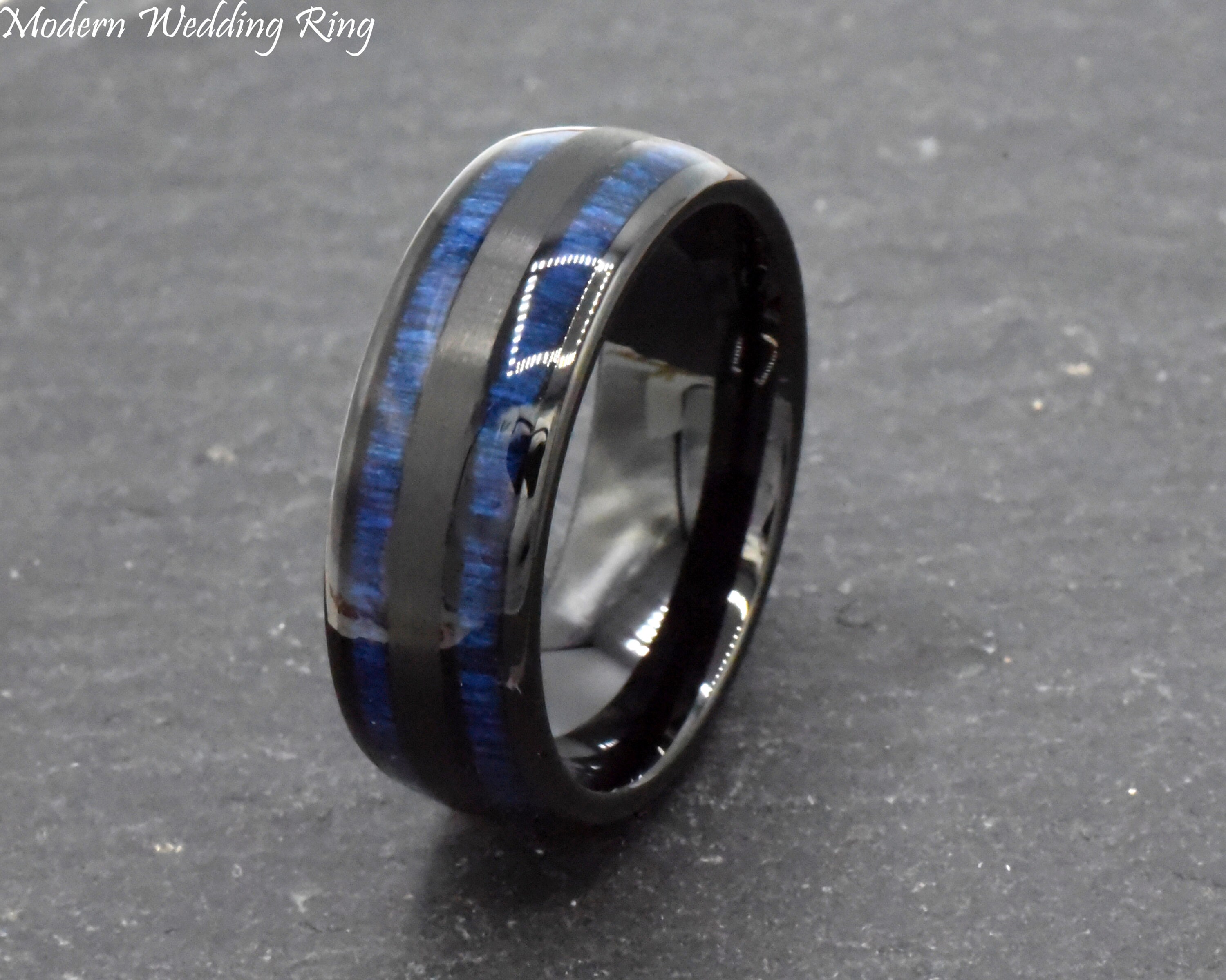 Two Inlay Koa Wood Inlay Dome Wedding Ring 8mm Black Tungsten | Etsy