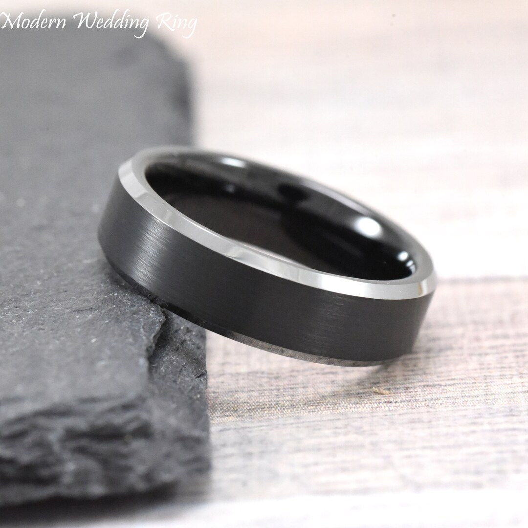 Black Wedding Ring Men Wedding Band Tungsten Ring Free - Etsy