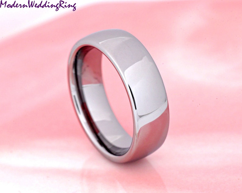 Anillo de compromiso de cúpula para hombre de carburo de tungsteno pulido de 7mm, anillo de boda grabado láser, anillo de aniversario, anillo de compromiso para él, regalo imagen 2