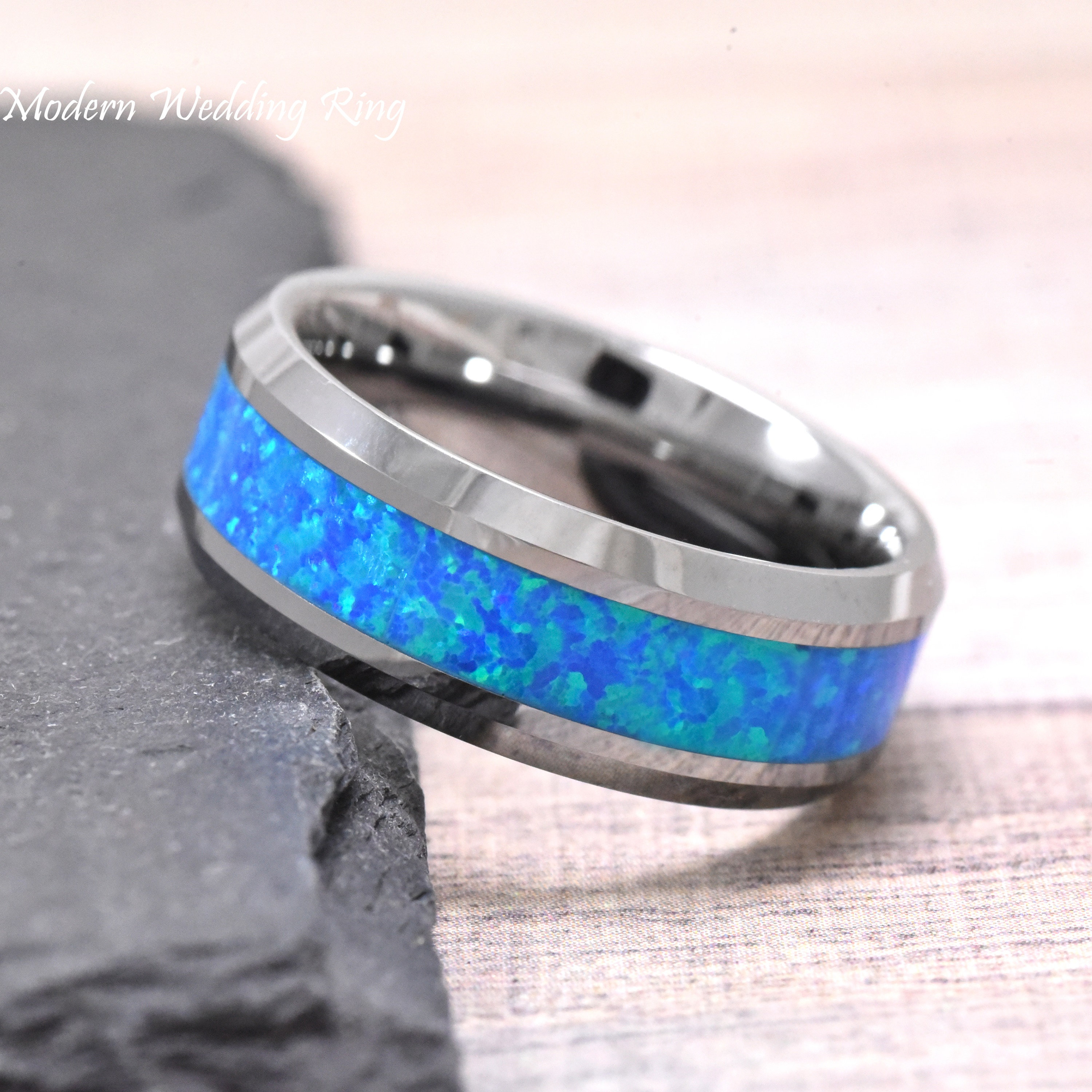 Mens Opal Ring Opal Inlay Tungsten Band Mens Opal Wedding - Etsy Mens Opal Ring Opal Inlay Tungsten Band Mens Opal Wedding - Etsy