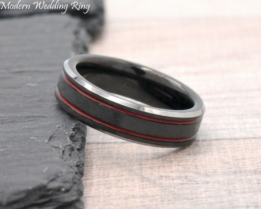Red Tungsten Ring, 6mm Men's Tungsten Wedding Band, Men's Tungsten Ring