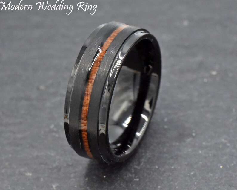 Mens Wood Tungsten Band Wedding Band Tungsten Mens Wedding Etsy