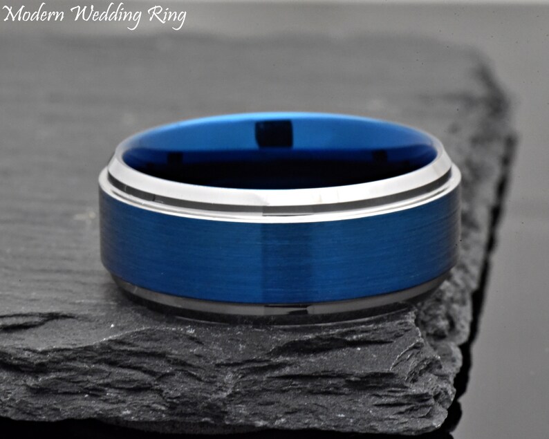 Blue Wedding Ring Blue Wedding Band Mens Unique Promise Etsy