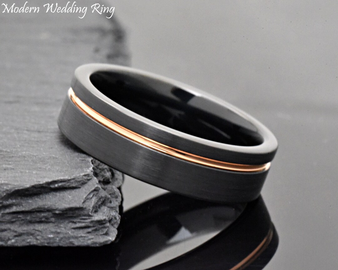 6mm Wedding Band Black Tungsten Carbide Size 10