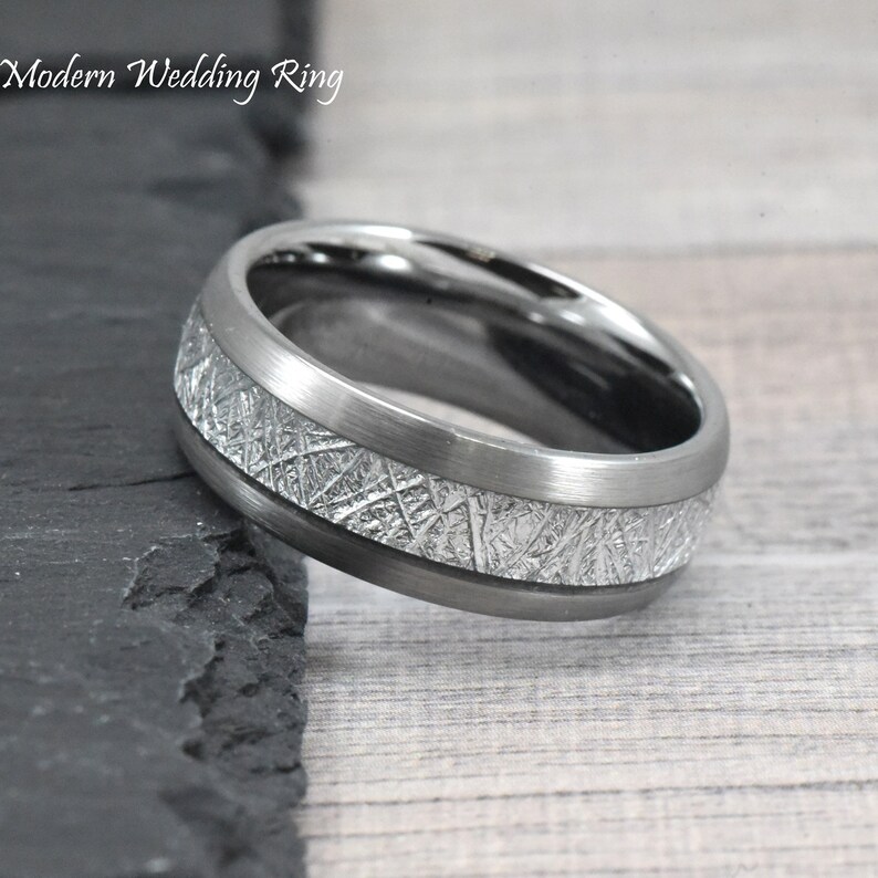 Mens Tungsten Meteorite Wedding Band Meteorite Anniversary Etsy