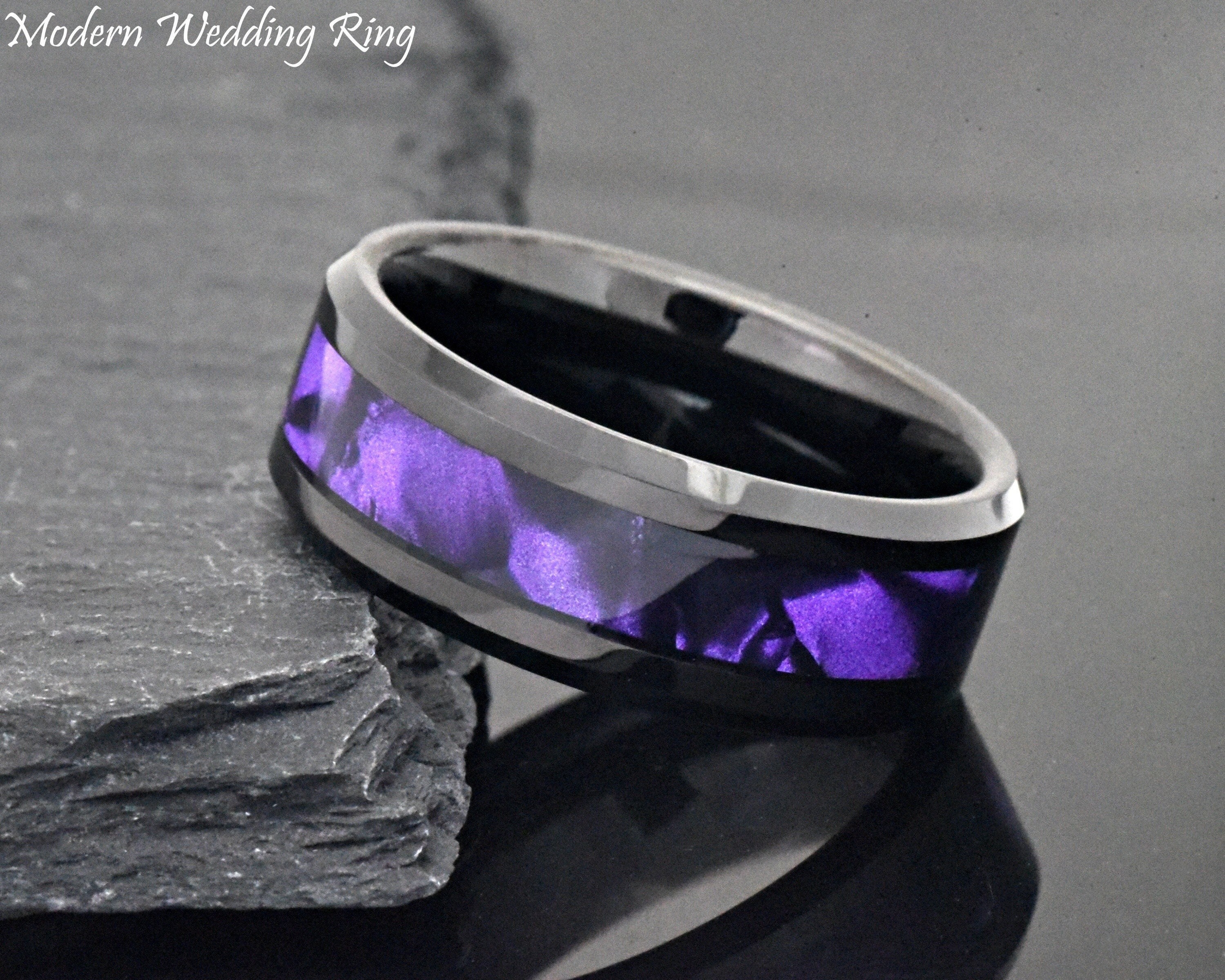 Purple Agate Meteorites Men's Tungsten Wedding Band from Black Diamonds New  York