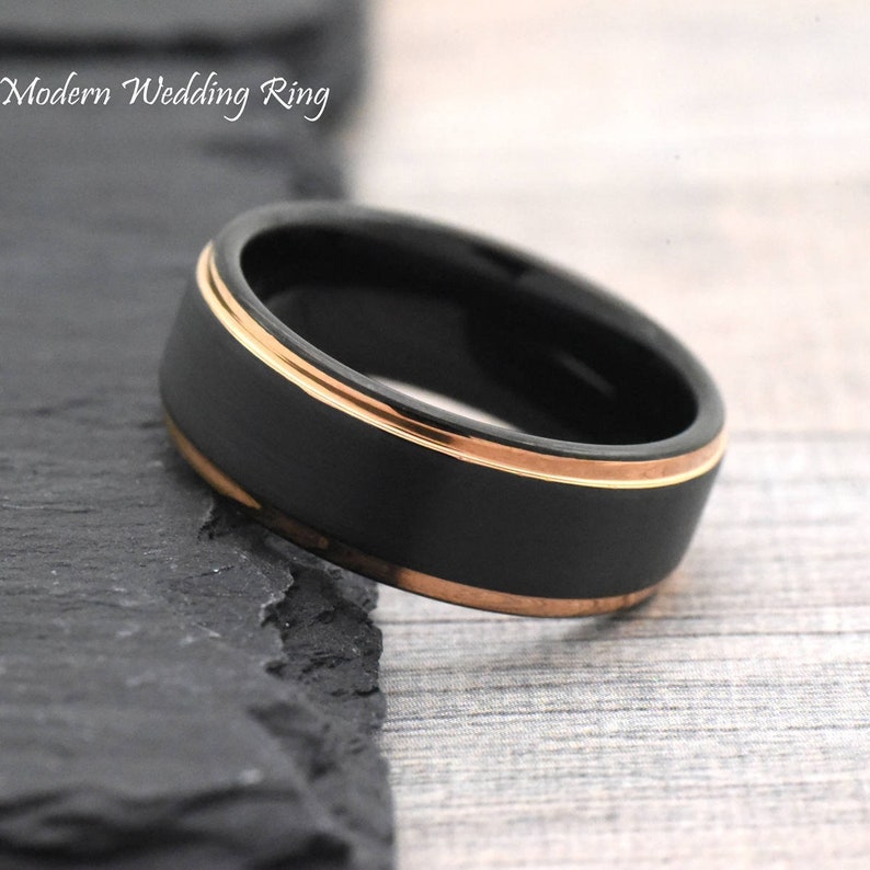 Promise Ring Mens Promise Ring Rose Gold Mens Ring Black Etsy
