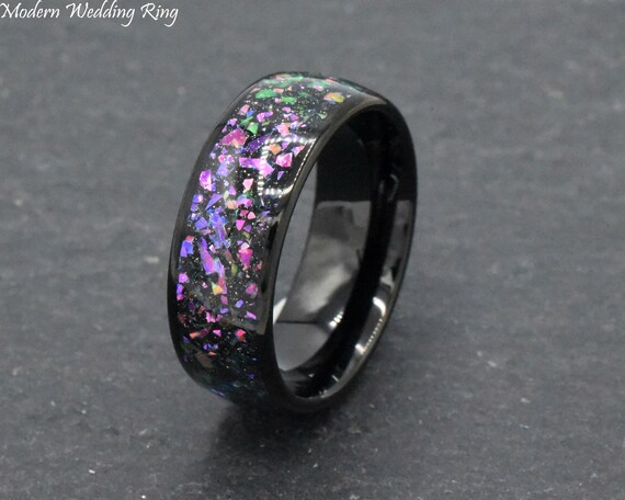 Domed Black Tungsten Purple Synthetic Opal & Abalone