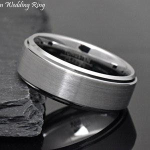 Dark Grey Wedding Band, Gunmetal Color Men's Wedding Band, Unique Gray Tungsten Wedding Band Mens, Mens Promise Ring, Anniversary Gift SILVER (162)