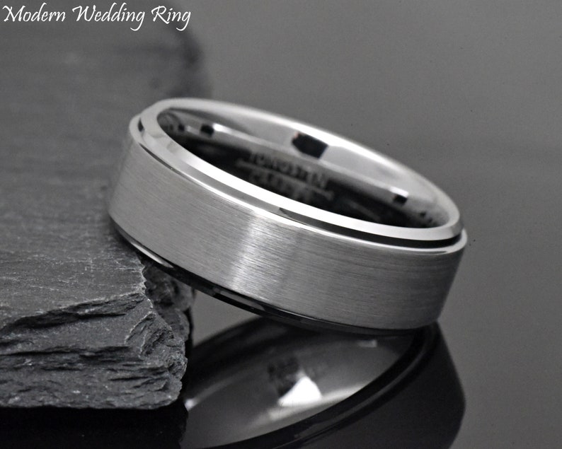 Dark Grey Wedding Band, Gunmetal Color Men's Wedding Band, Unique Gray Tungsten Wedding Band Mens, Mens Promise Ring, Anniversary Gift SILVER (162)