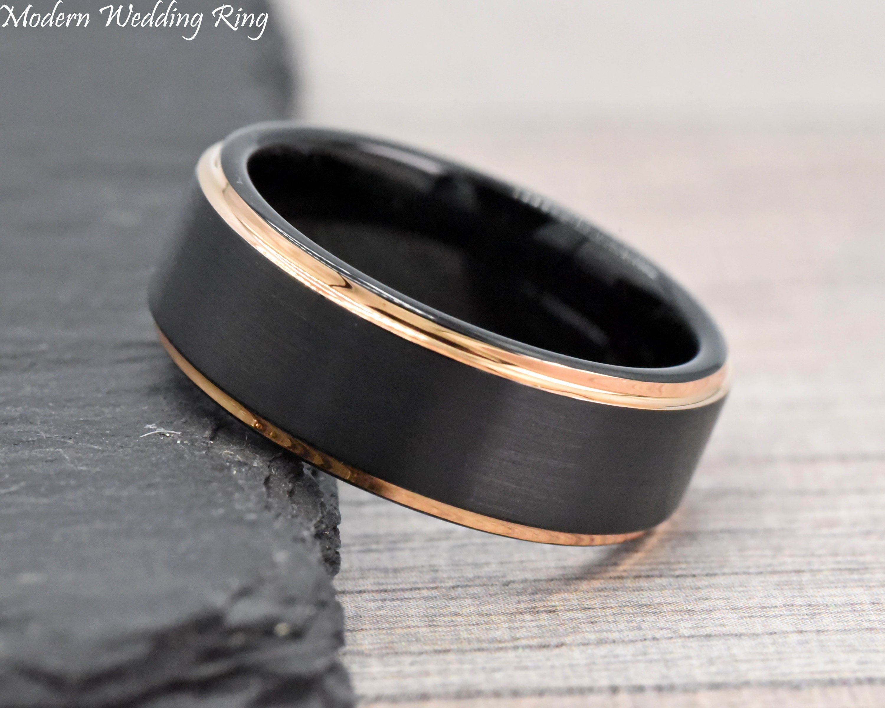 Promise Ring Mens Promise Ring Rose Gold Mens Ring Black Etsy