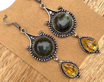 925 silver earrings, labradorite earrings, citrine earrings, boho style earrings