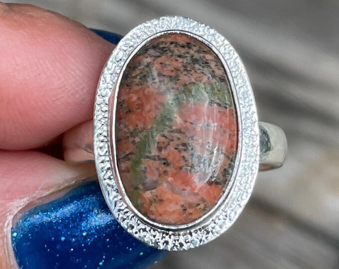 UNAKITE, SILVER 925, silver ring 925, ring unakite, ring size 60 or 9.25US