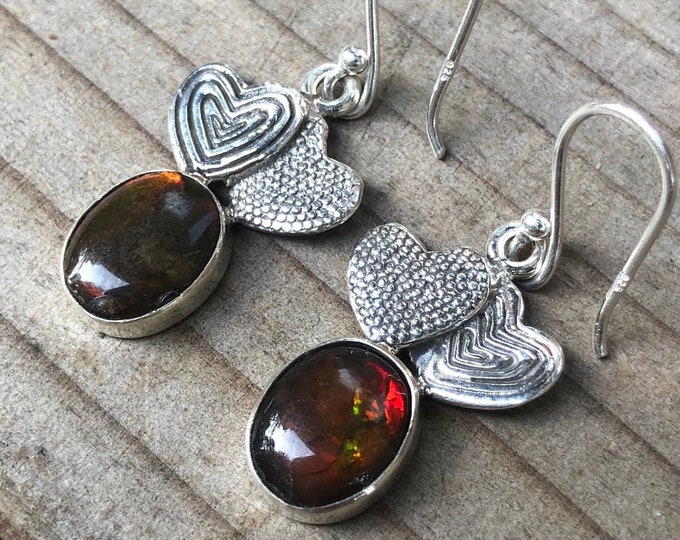 Ammolite earrings, natural stone from Canada, 925 sterling silver earrings, minimalist earrings