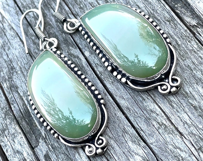 925 silver earrings with a green agate vintage style gift for women