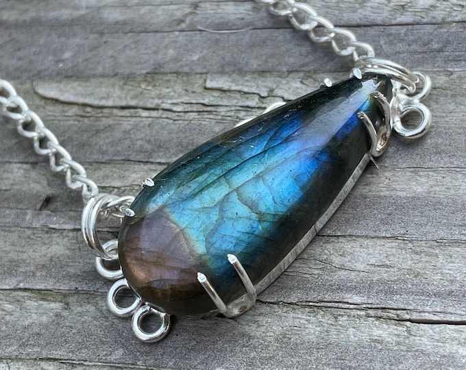 Necklace silver 925 with a cabochon of blue labradorite style boho gift for women