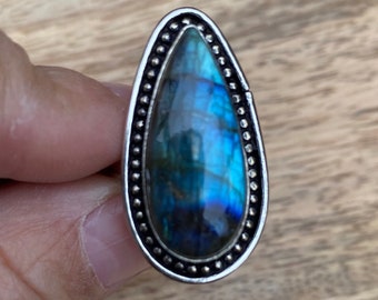 925 silver ring, labradorite ring, vintage style ring, ring size 58 or 8.5US, women's ring, men's ring, gift idea