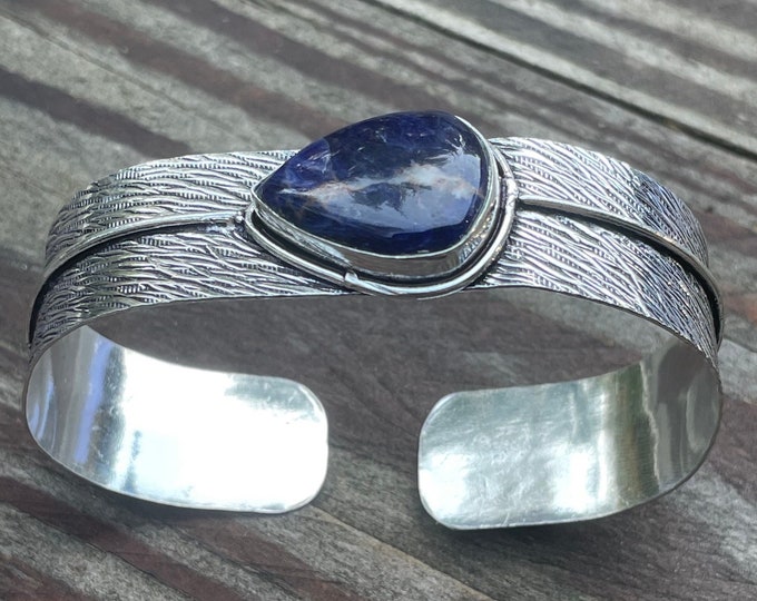 SODALITE, SILVER 925, silver bracelet 925, sodalite bracelet, silver cuff 925 and stone, adjustable cuff, blue stone cuff