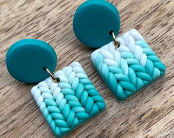 Handmade polymer clay earrings, turquoise earrings, knitting earrings, trendy jewelry