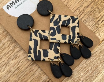 Handmade polymer clay earrings, animal print earrings, leopard earrings, leopard print, sand color