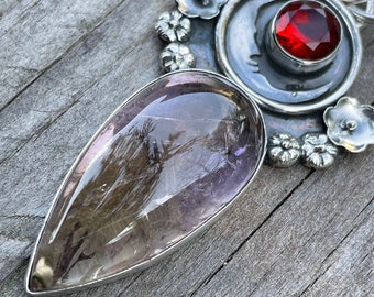 925 silver pendant, ametrine pendant, garnet pendant, crescent moon pendant, face pendant, silver stone pendant