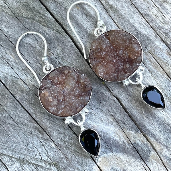 Boucles d'oreilles en argent 925, boucles d'oreilles en quartz druzy, boucles d'oreilles spinelle, boucles d'oreilles bohèmes