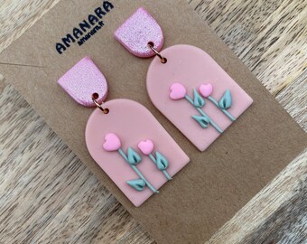 Handmade polymer clay earrings, rose earrings, Valentine's Day earrings, Valentine's Day gift